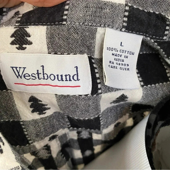 VTG Westbound Black White Gingham Plaid Button Front Shirt Christmas tree Size L - Picture 9 of 12